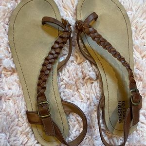 brown, braided sandals. size 7